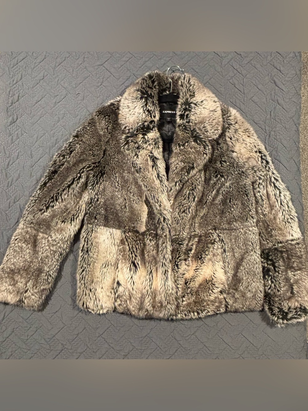 Express Women's Faux Fur Teddy Jacket in Brown Taupe